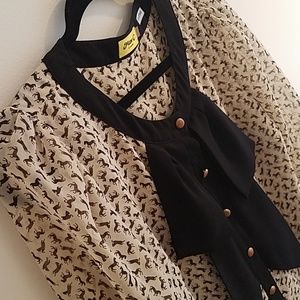 Beige and Black Horse Print Blouse
